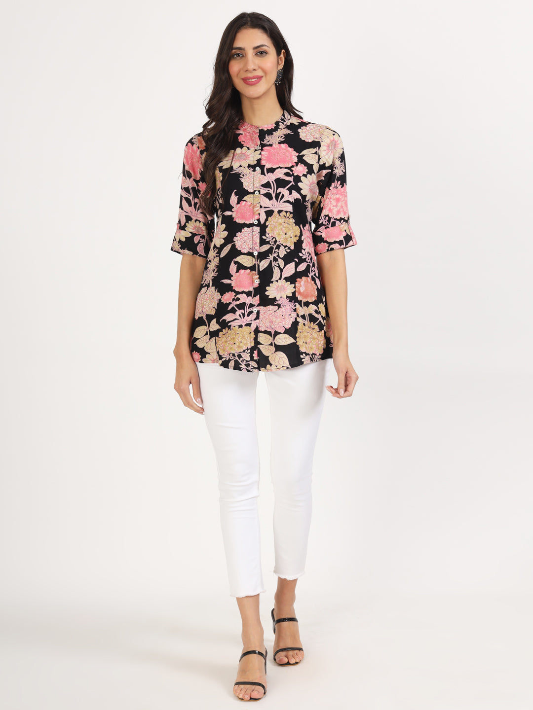 Women Black Floral Printed Rayon Top | LASVINI - Redefining Indian Fashion with Elegance