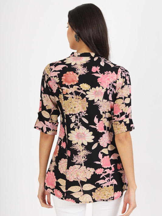 Women Black Floral Printed Rayon Top | LASVINI - Redefining Indian Fashion with Elegance