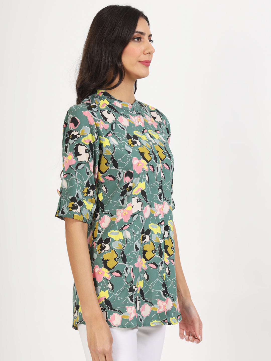 Women Green Floral Printed Rayon Top | LASVINI - Redefining Indian Fashion with Elegance