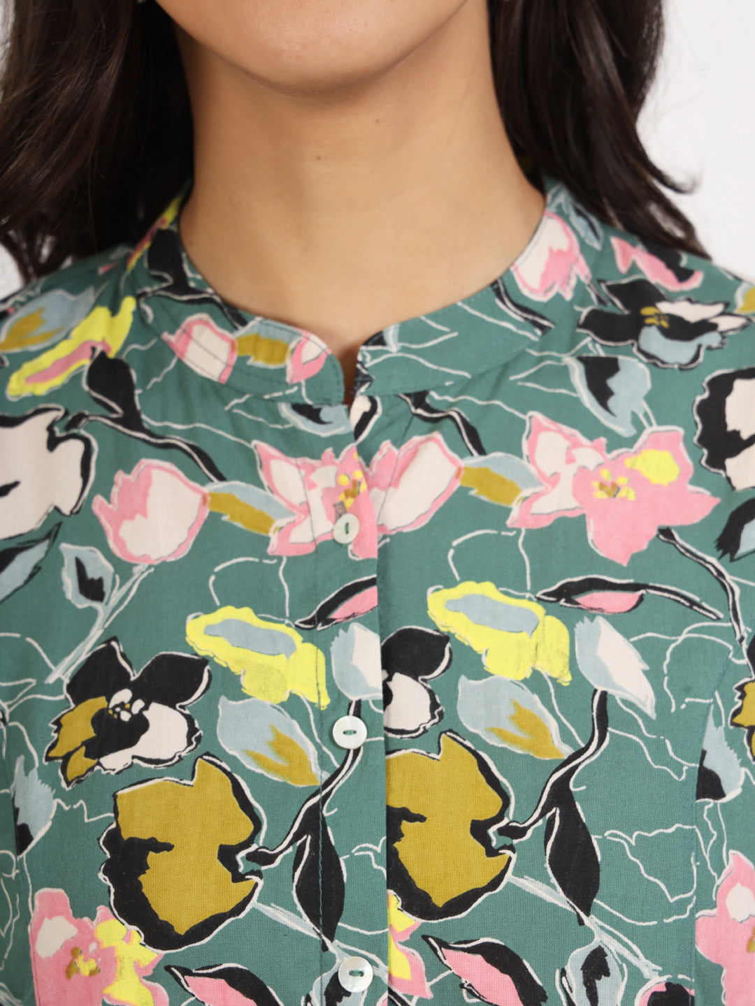Women Green Floral Printed Rayon Top | LASVINI - Redefining Indian Fashion with Elegance