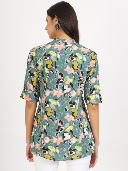 Women Green Floral Printed Rayon Top | LASVINI - Redefining Indian Fashion with Elegance