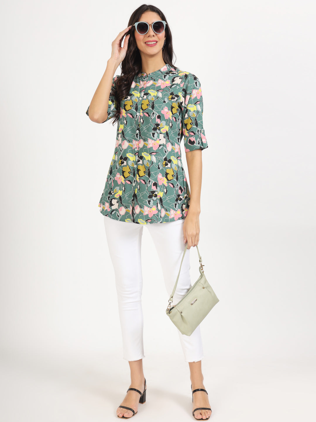 Women Green Floral Printed Rayon Top | LASVINI - Redefining Indian Fashion with Elegance