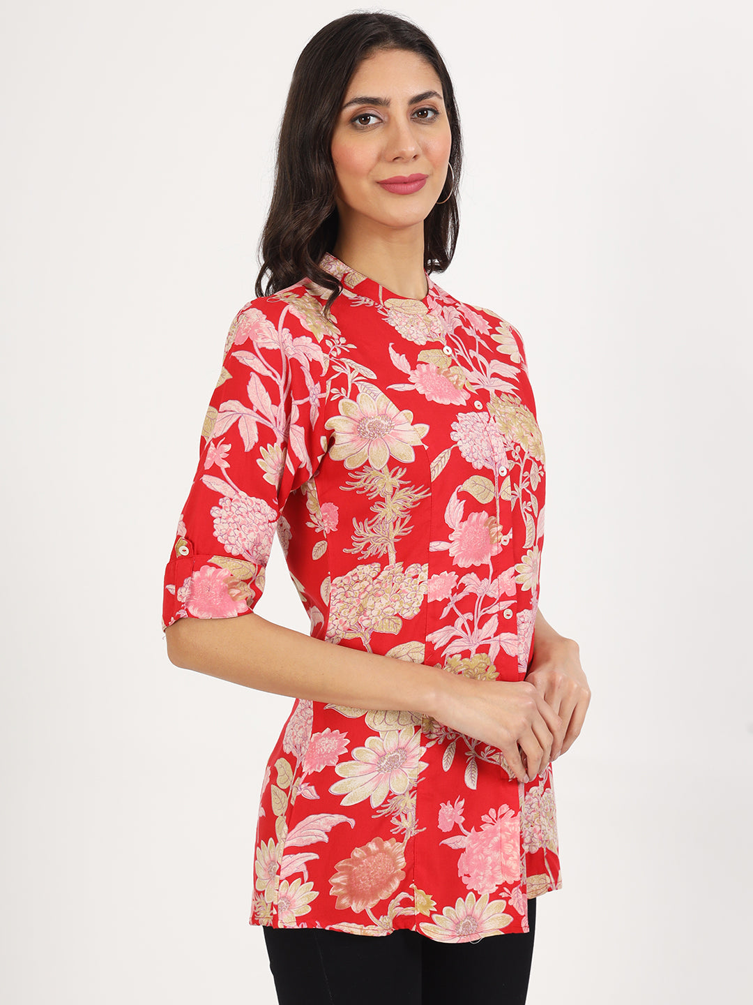 Women Red Floral Printed Rayon Top | LASVINI - Redefining Indian Fashion with Elegance