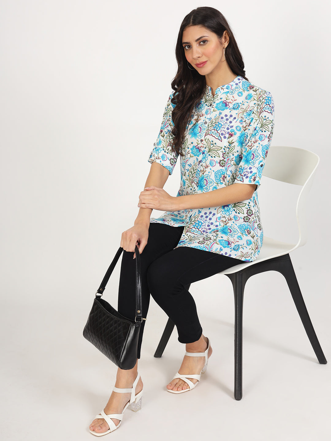 Women White Floral Printed Rayon Top | LASVINI - Redefining Indian Fashion with Elegance
