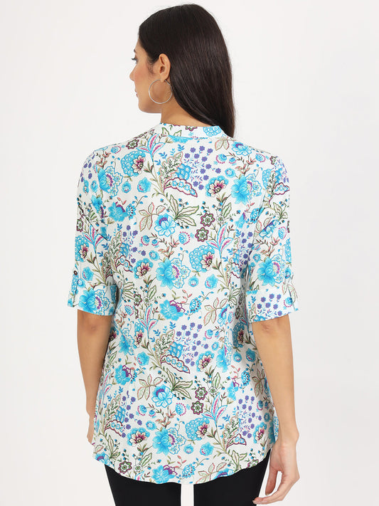 Women White Floral Printed Rayon Top | LASVINI - Redefining Indian Fashion with Elegance