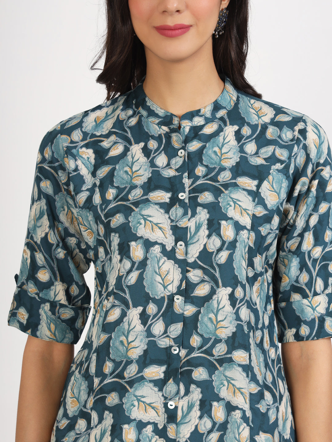Women Bottle Green Floral Printed Rayon Top | LASVINI - Redefining Indian Fashion with Elegance