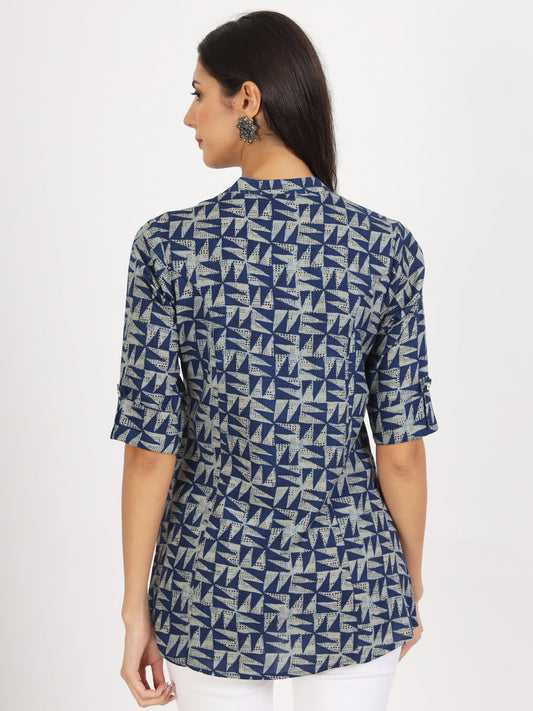 Women Blue Floral Printed Rayon Top | LASVINI - Redefining Indian Fashion with Elegance