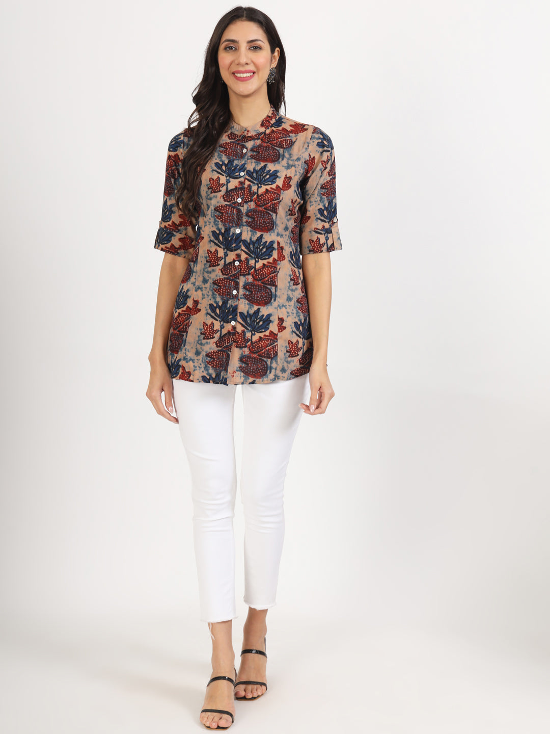 Women Beige Multi Floral Printed Rayon Top | LASVINI - Redefining Indian Fashion with Elegance