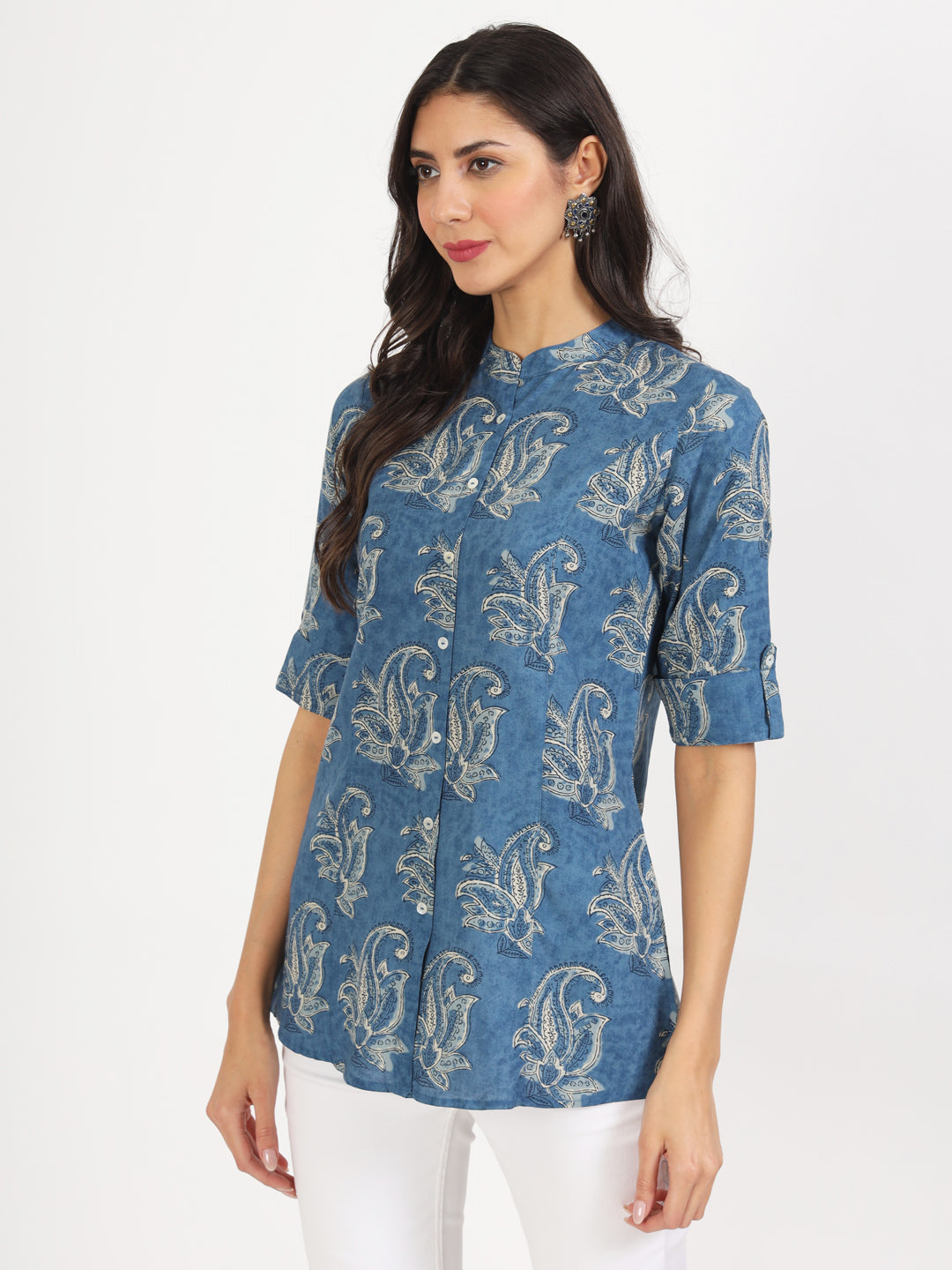 Women Blue Floral Printed Rayon Top | LASVINI - Redefining Indian Fashion with Elegance
