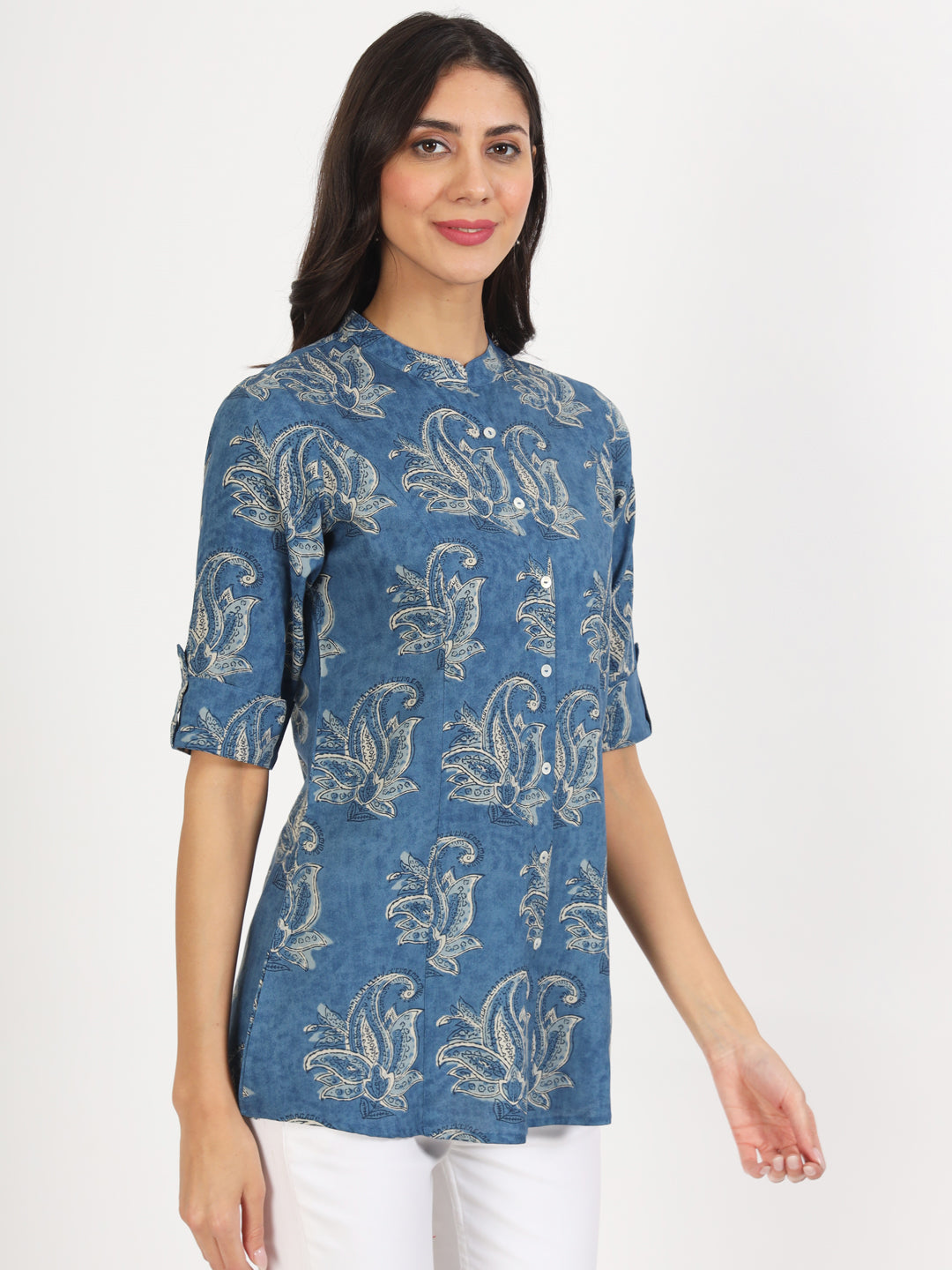 Women Blue Floral Printed Rayon Top | LASVINI - Redefining Indian Fashion with Elegance
