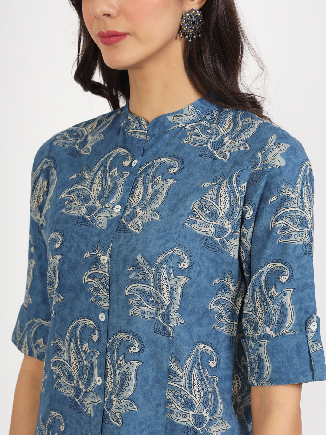 Women Blue Floral Printed Rayon Top | LASVINI - Redefining Indian Fashion with Elegance