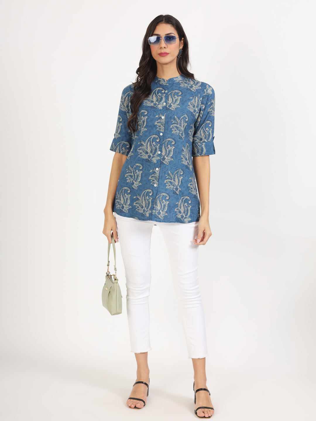 Women Blue Floral Printed Rayon Top | LASVINI - Redefining Indian Fashion with Elegance