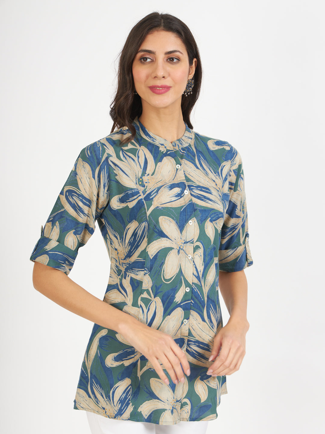 Women Green Floral Printed Rayon Top | LASVINI - Redefining Indian Fashion with Elegance