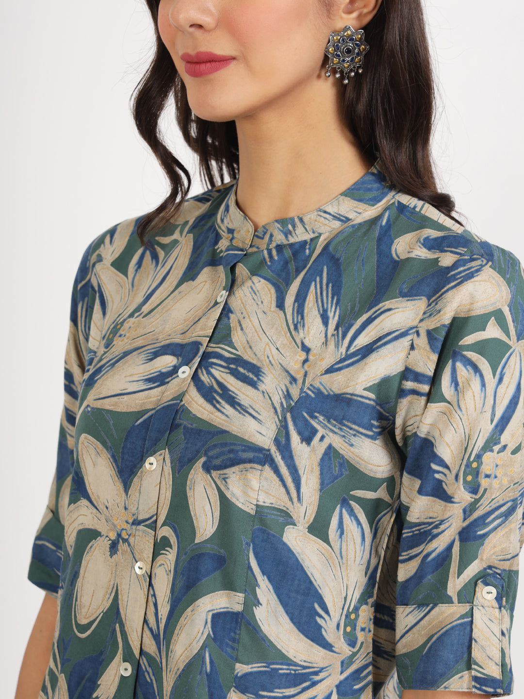 Women Green Floral Printed Rayon Top | LASVINI - Redefining Indian Fashion with Elegance