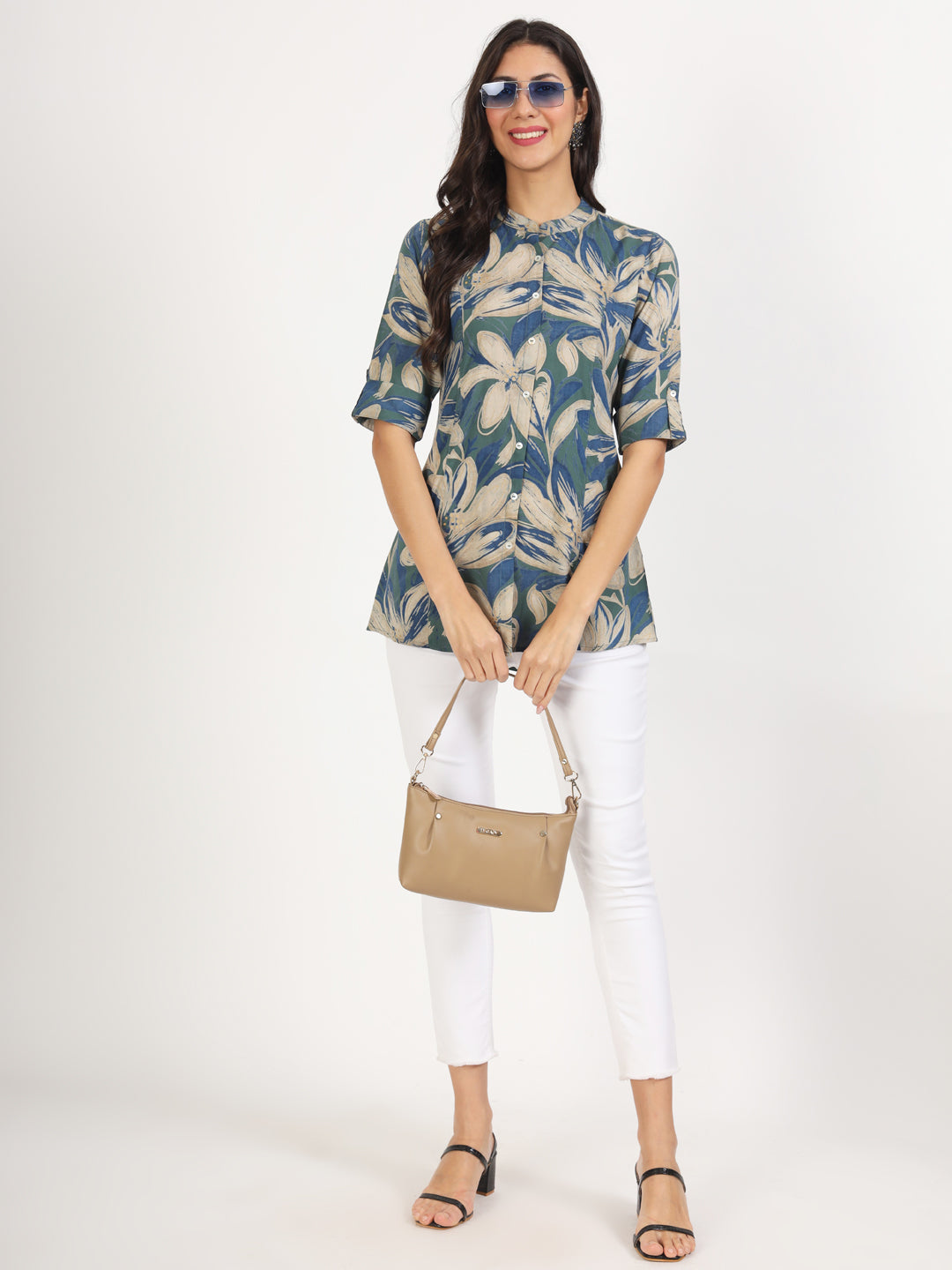 Women Green Floral Printed Rayon Top | LASVINI - Redefining Indian Fashion with Elegance