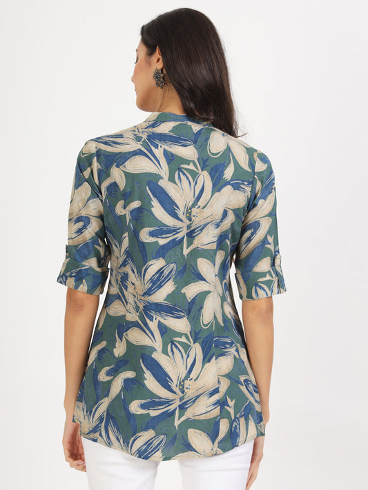 Women Green Floral Printed Rayon Top | LASVINI - Redefining Indian Fashion with Elegance