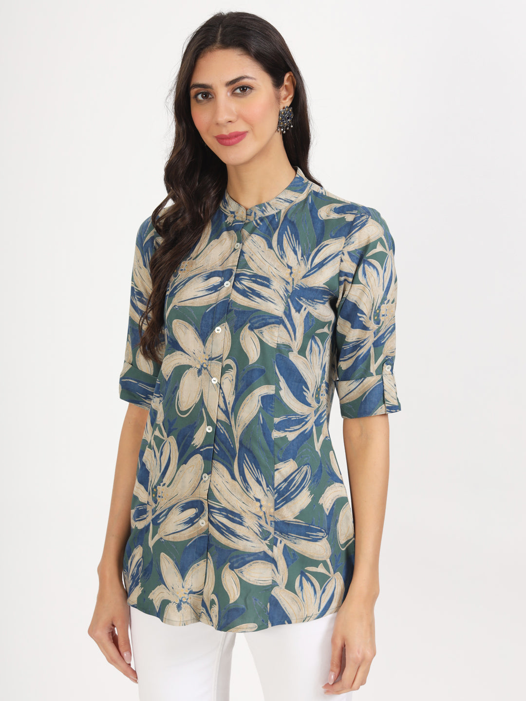 Women Green Floral Printed Rayon Top | LASVINI - Redefining Indian Fashion with Elegance