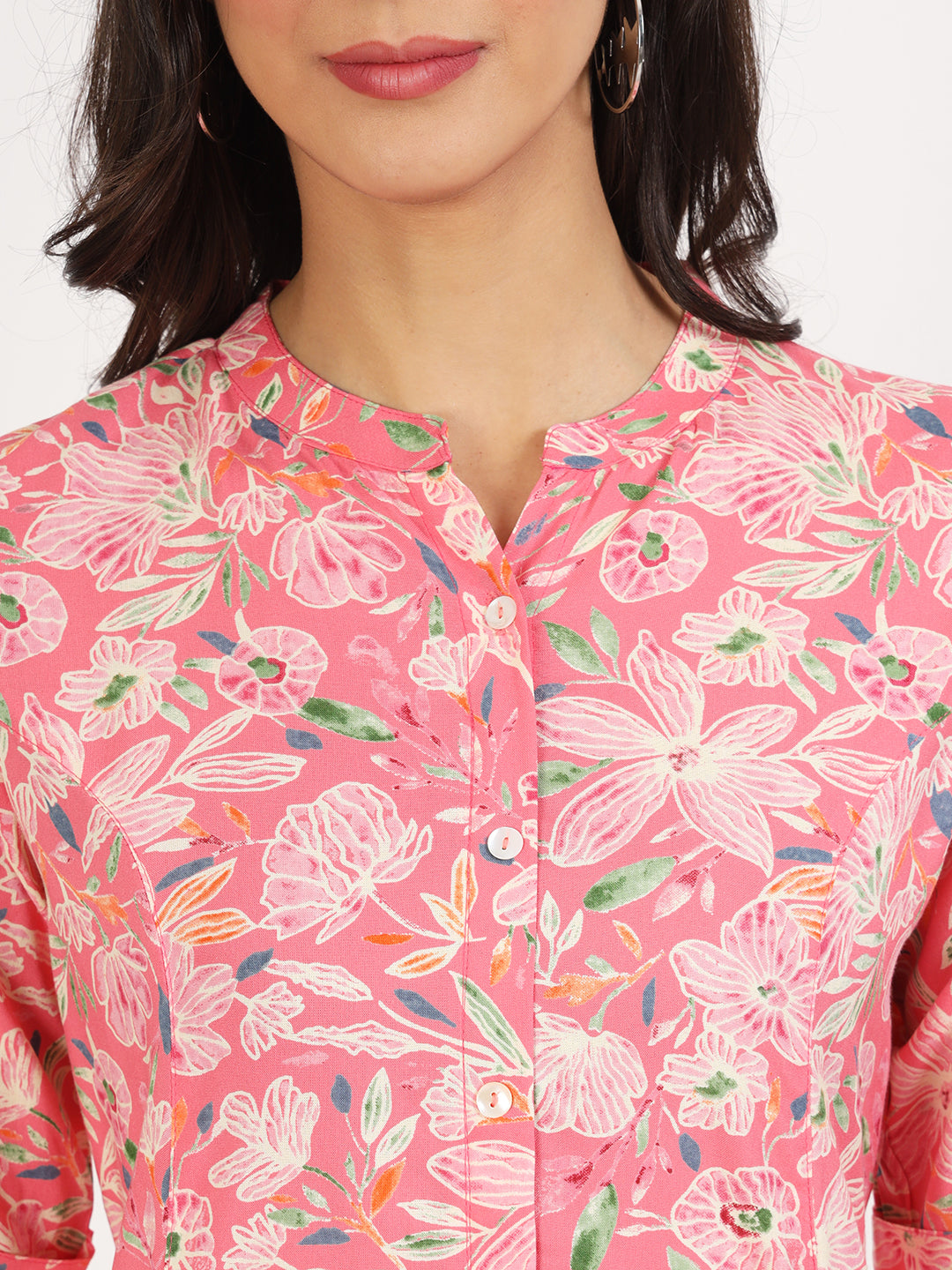 Women Pink Floral Printed Rayon A-Line Kurta | LASVINI - Redefining Indian Fashion with Elegance