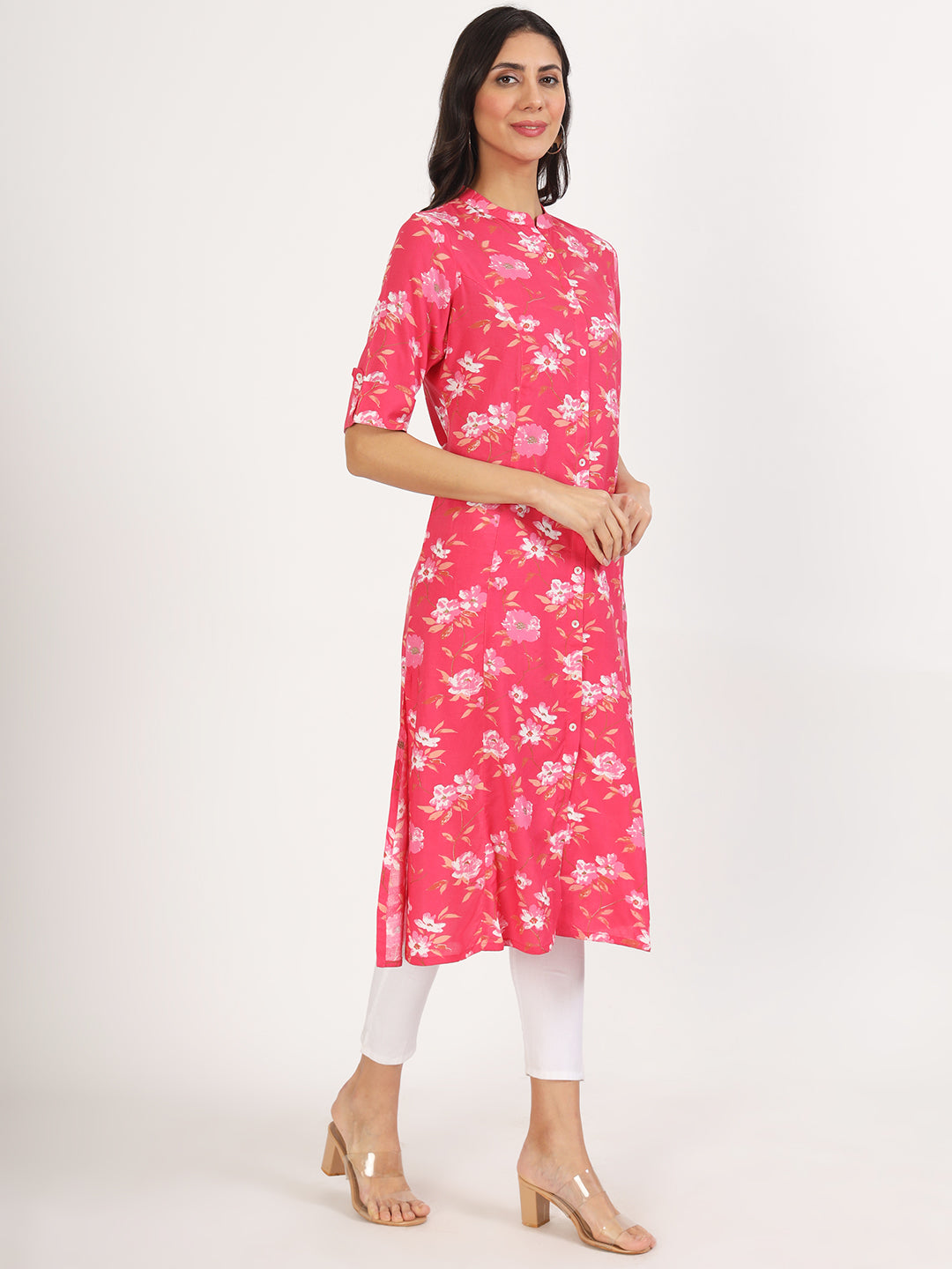 Women Blue Floral Printed Rayon A-Line Kurta | LASVINI - Redefining Indian Fashion with Elegance