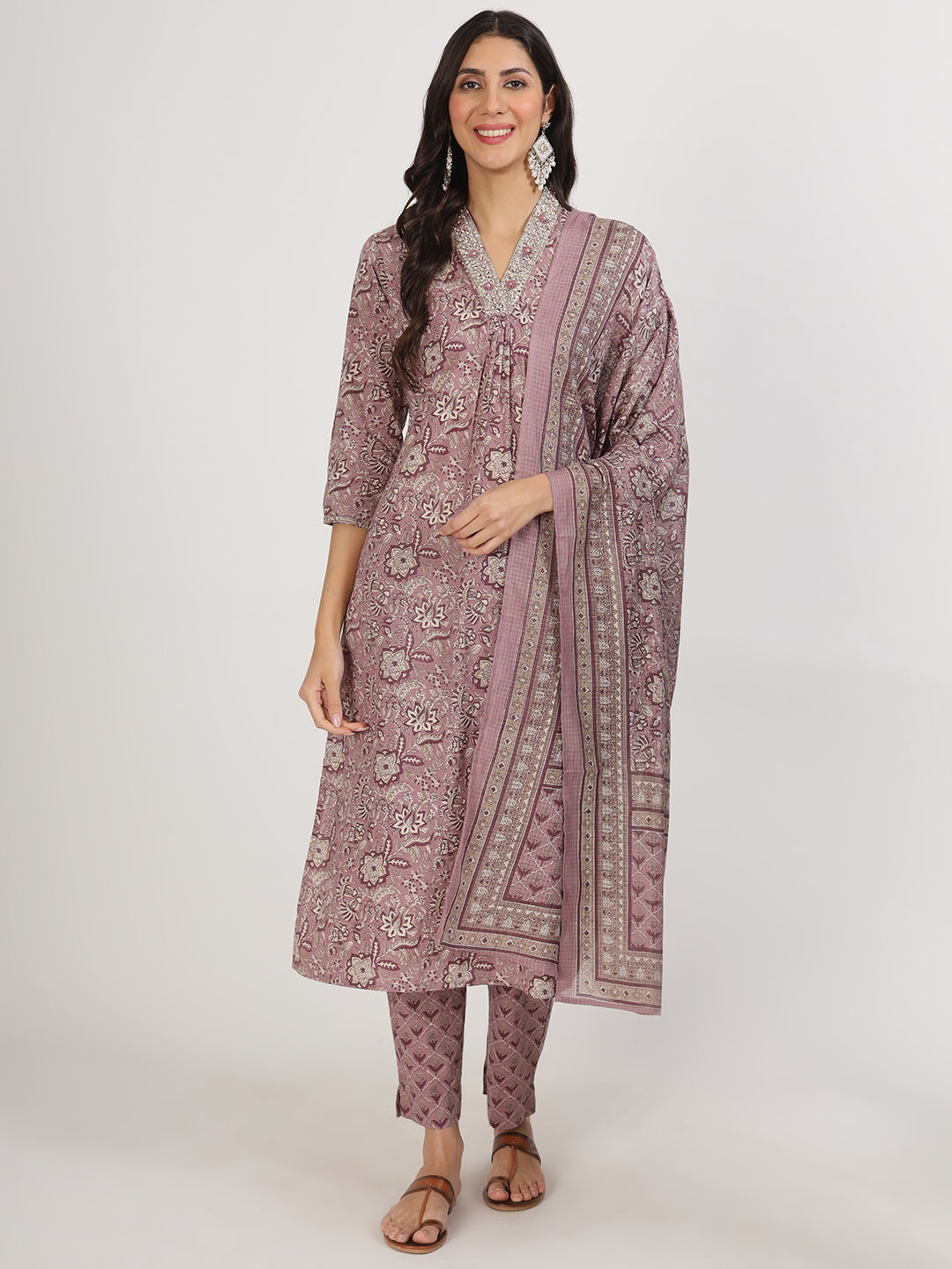 Women Purple Floral Printed Cotton Kurta Sets | LASVINI - Redefining Indian Fashion with Elegance