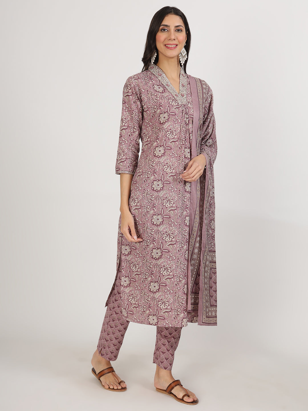 Women Purple Floral Printed Cotton Kurta Sets | LASVINI - Redefining Indian Fashion with Elegance