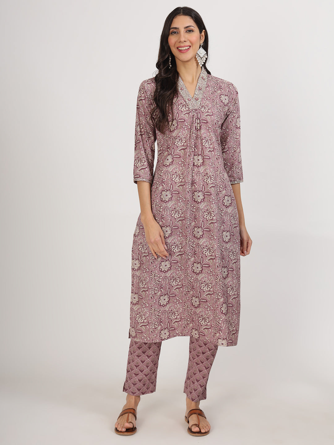 Women Purple Floral Printed Cotton Kurta Sets | LASVINI - Redefining Indian Fashion with Elegance