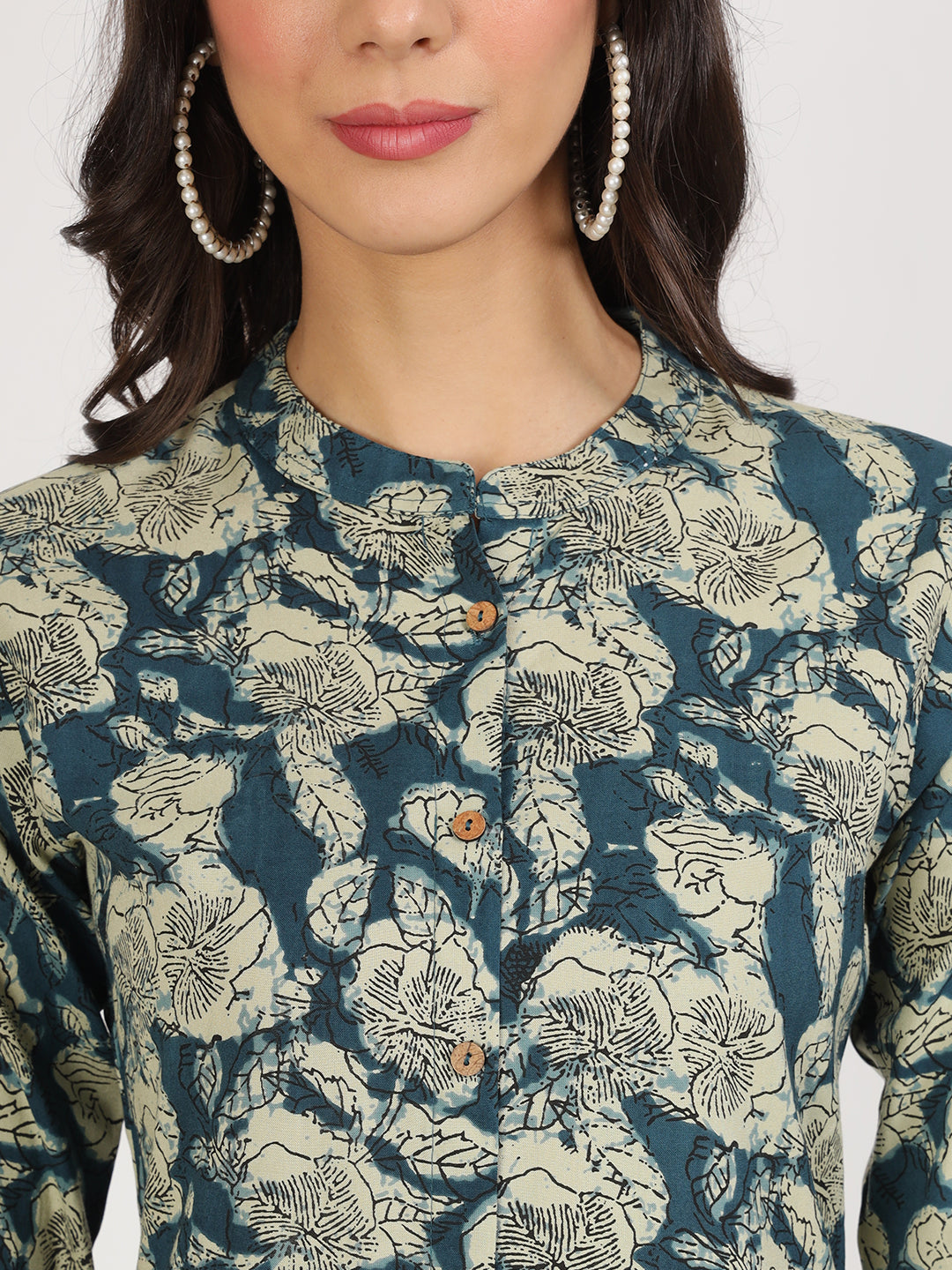 Women Blue Floral Printed Rayon A-Line Kurta | LASVINI - Redefining Indian Fashion with Elegance