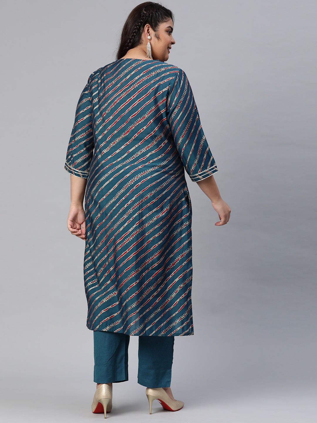 Women'S Blue Lahariya Kurta With Cotton Flex Pant Set | LASVINI - Redefining Indian Fashion with Elegance