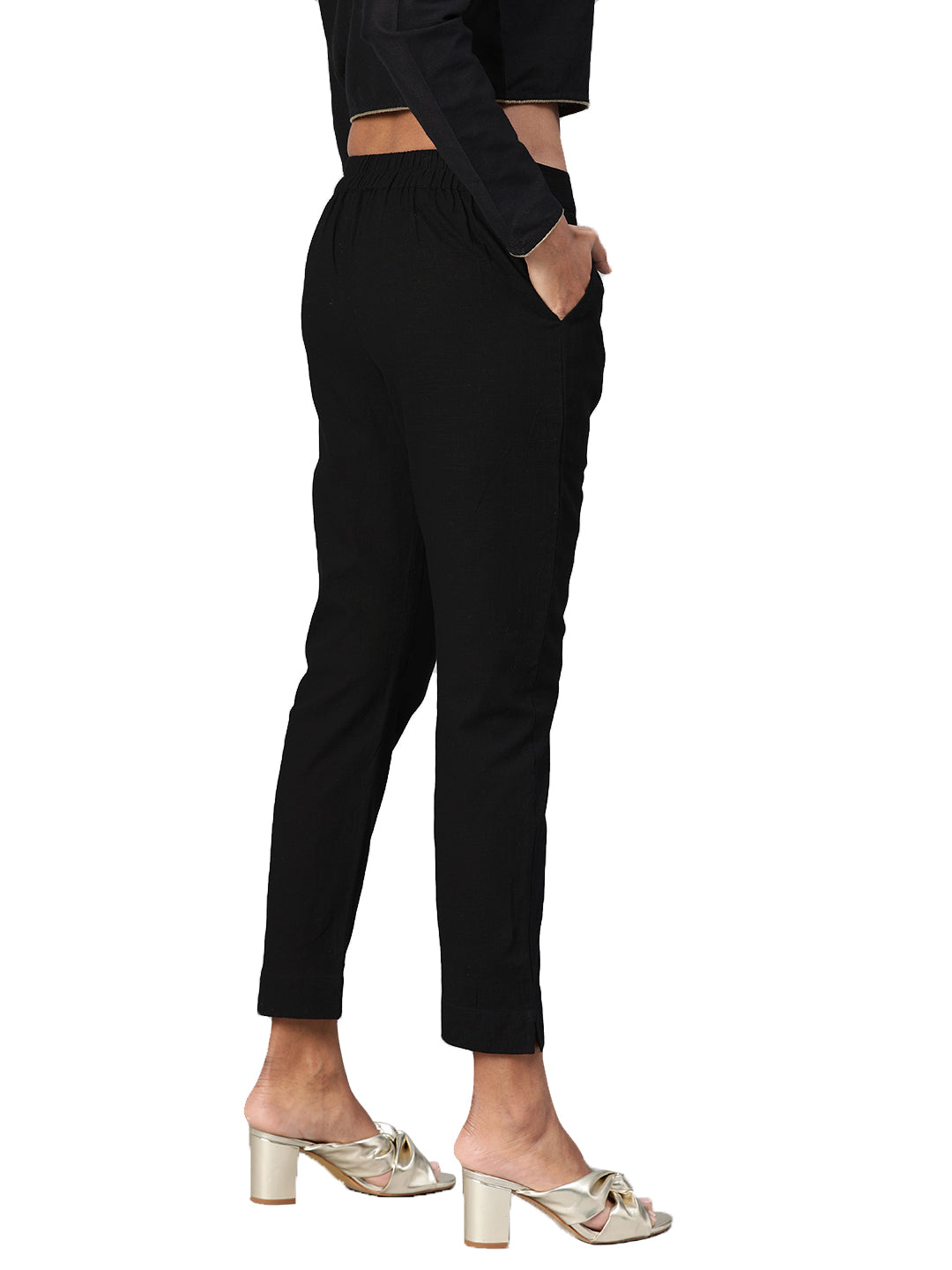 Women Black Straight Fit Solid Regular Trousers | LASVINI - Redefining Indian Fashion with Elegance