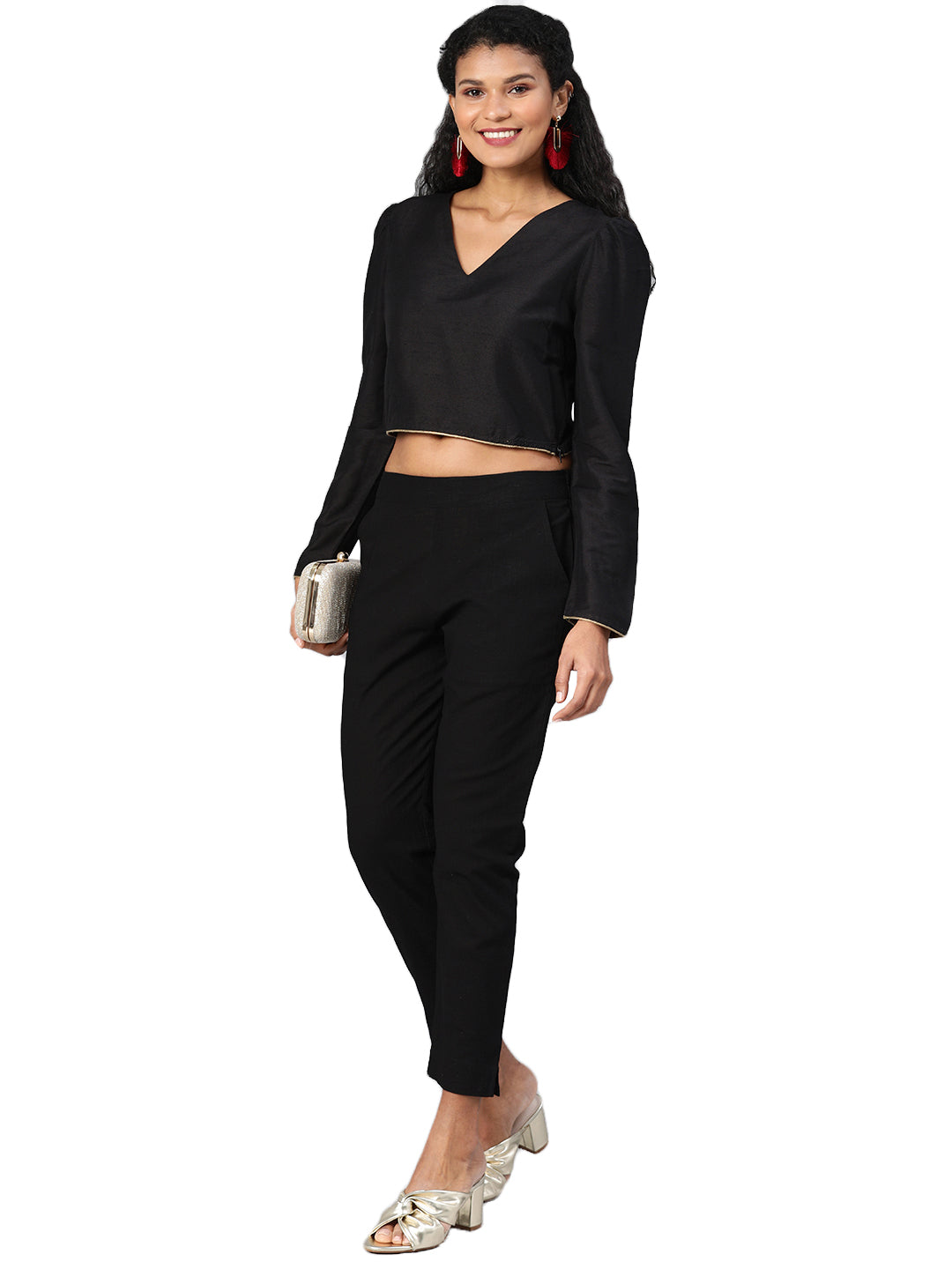 Women Black Straight Fit Solid Regular Trousers | LASVINI - Redefining Indian Fashion with Elegance