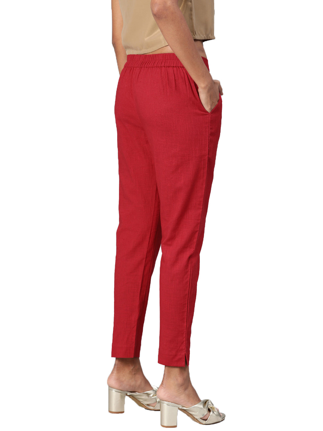 Women Maroon Straight Fit Solid Regular Trousers | LASVINI - Redefining Indian Fashion with Elegance