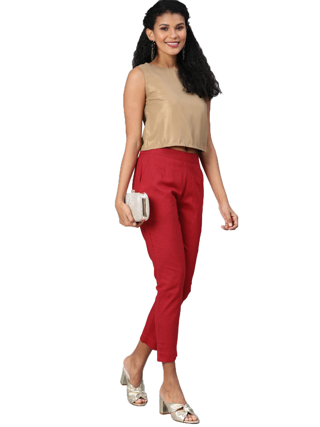 Women Maroon Straight Fit Solid Regular Trousers | LASVINI - Redefining Indian Fashion with Elegance