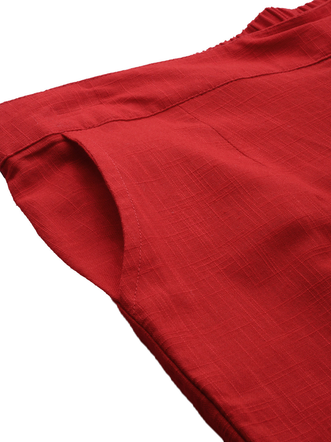 Women Red Straight Fit Solid Regular Trousers | LASVINI - Redefining Indian Fashion with Elegance