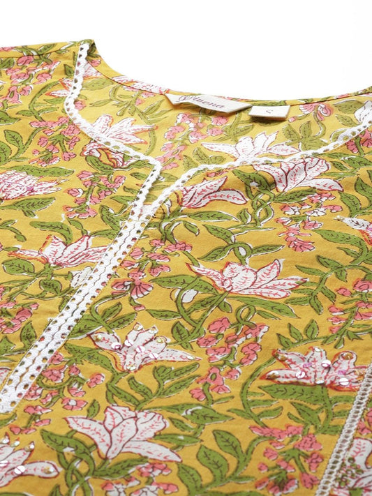 Yellow Floral Printed Straight Kurta Pant Sets | LASVINI - Redefining Indian Fashion with Elegance