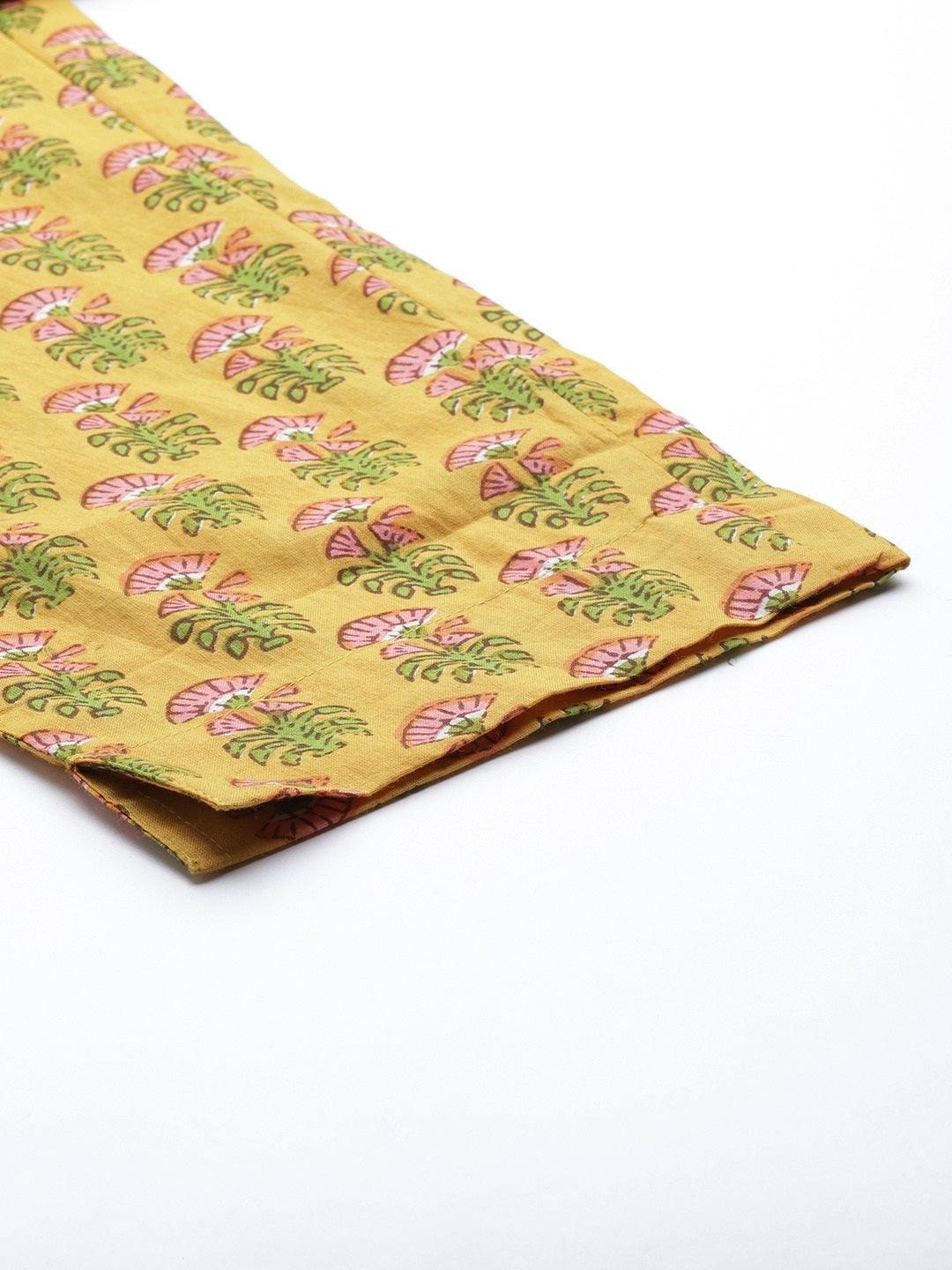 Yellow Floral Printed Straight Kurta Pant Sets | LASVINI - Redefining Indian Fashion with Elegance