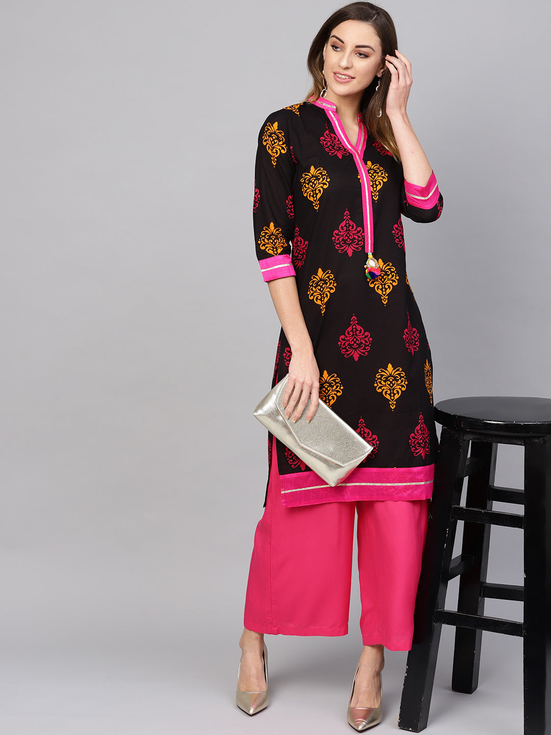 Women'S Printed Black Cotton Kurti | LASVINI - Redefining Indian Fashion with Elegance