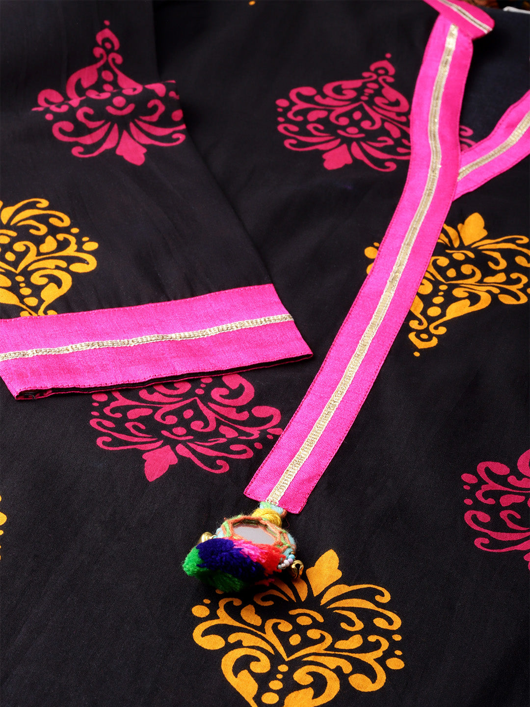 Women'S Printed Black Cotton Kurti | LASVINI - Redefining Indian Fashion with Elegance