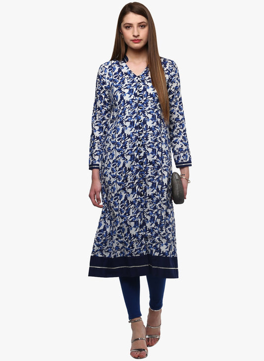 Women'S Indigo Blue Front Open Kurti | LASVINI - Redefining Indian Fashion with Elegance