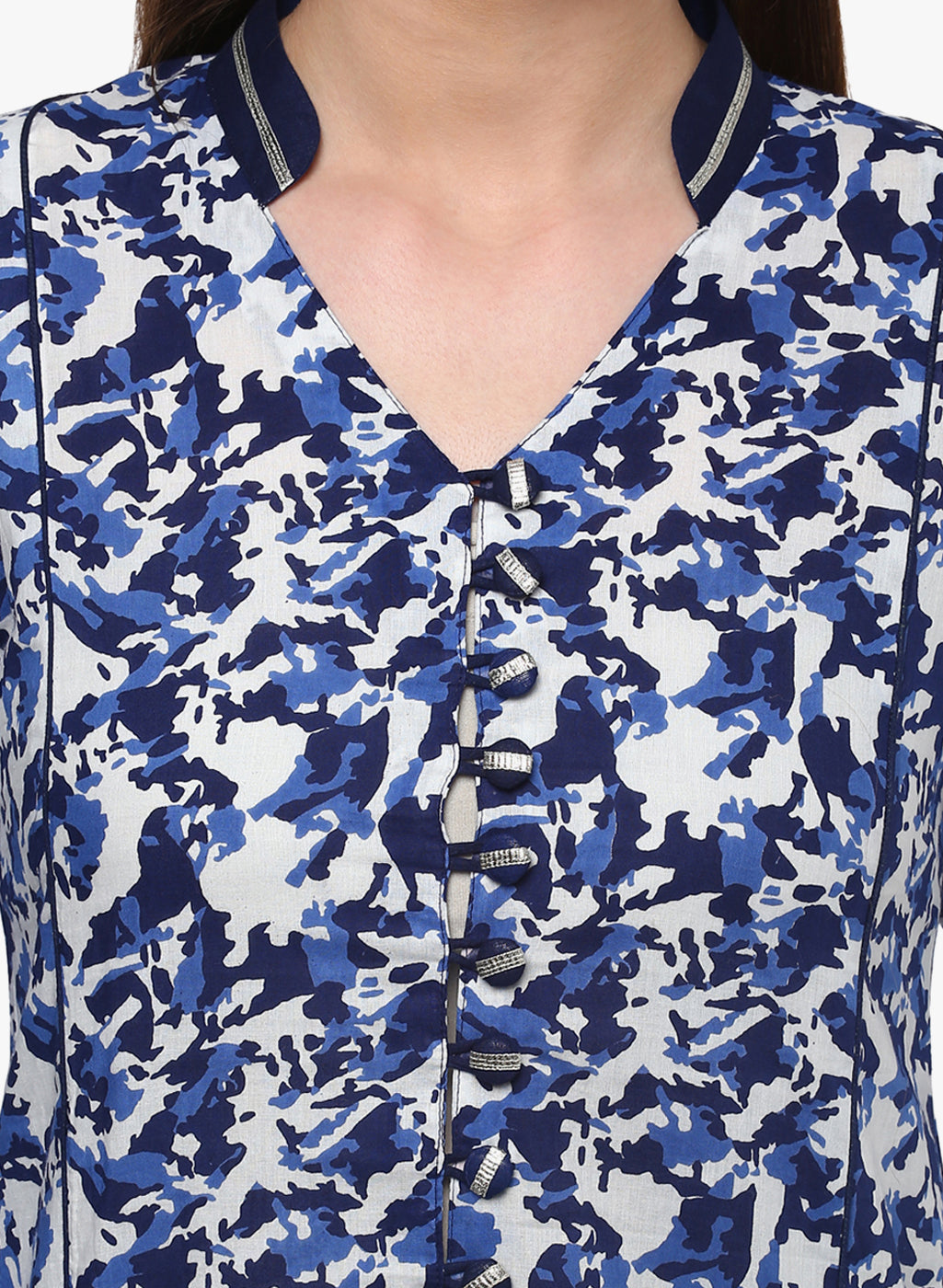 Women'S Indigo Blue Front Open Kurti | LASVINI - Redefining Indian Fashion with Elegance