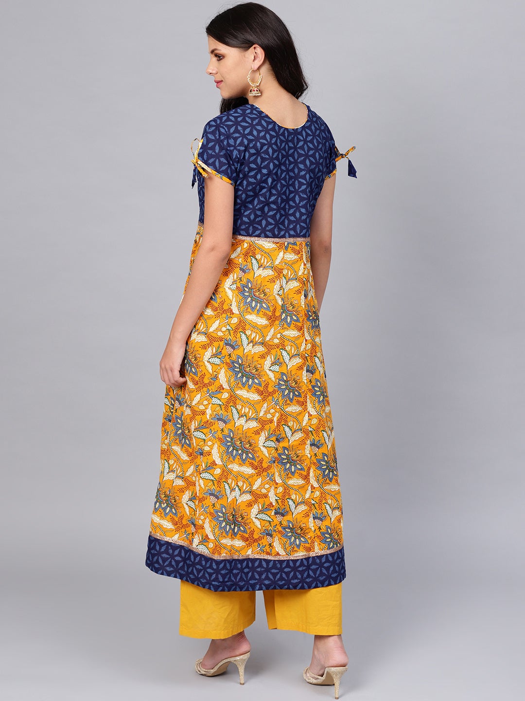 Women'S Gorgeous Blue And Mustard Anarkali | LASVINI - Redefining Indian Fashion with Elegance