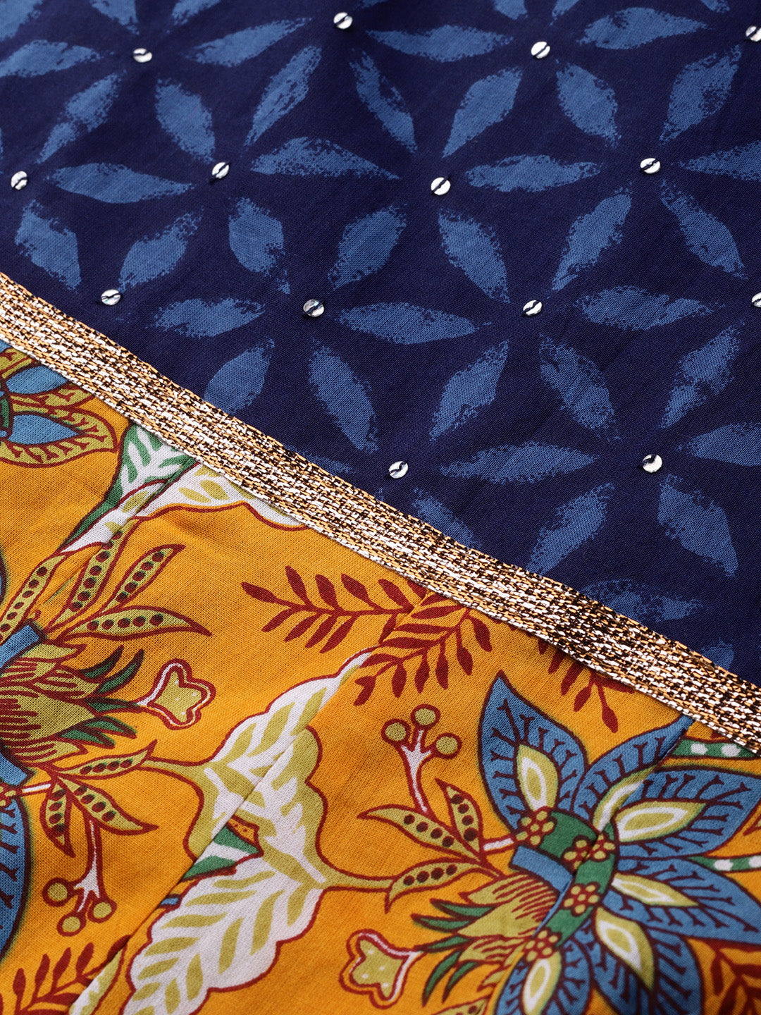 Women'S Gorgeous Blue And Mustard Anarkali | LASVINI - Redefining Indian Fashion with Elegance