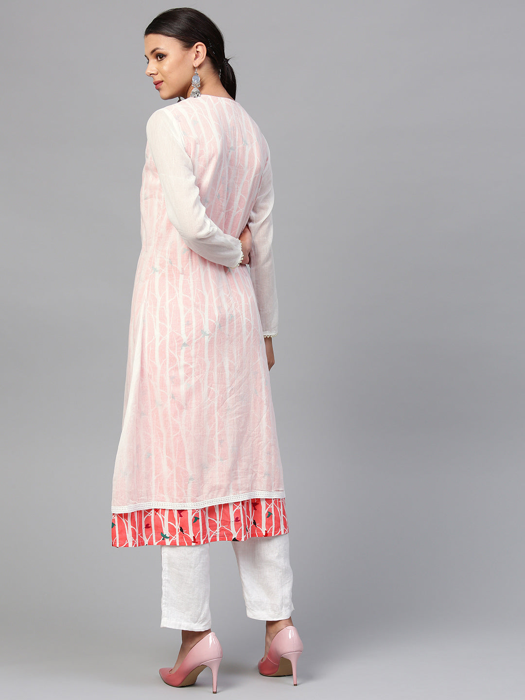 Women'S White Striped Kurta With Muslin Jacket | LASVINI - Redefining Indian Fashion with Elegance