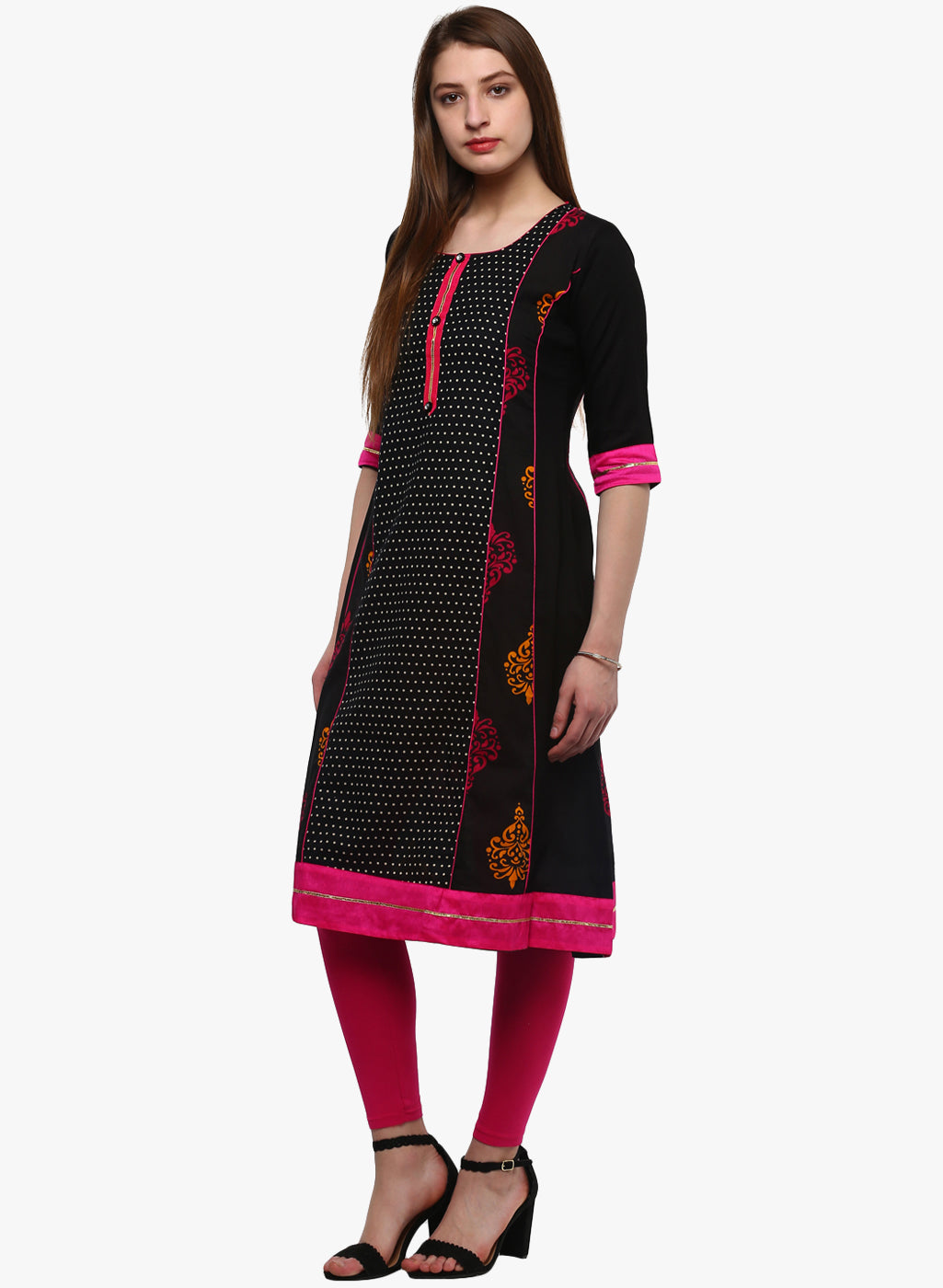 Women'S Black Printed A-Line Rayon And Cotton Kurta | LASVINI - Redefining Indian Fashion with Elegance