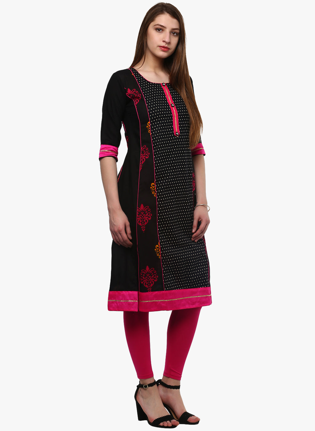 Women'S Black Printed A-Line Rayon And Cotton Kurta | LASVINI - Redefining Indian Fashion with Elegance