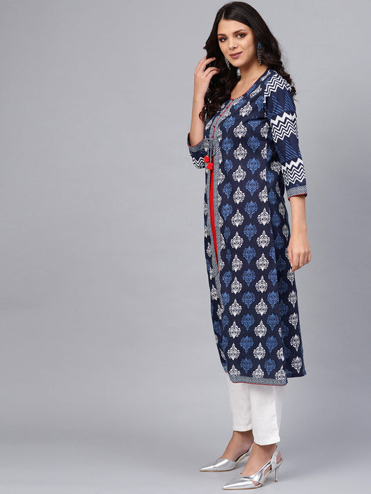 Women'S Blue Cotton & Rayon A-Line Kurti | LASVINI - Redefining Indian Fashion with Elegance