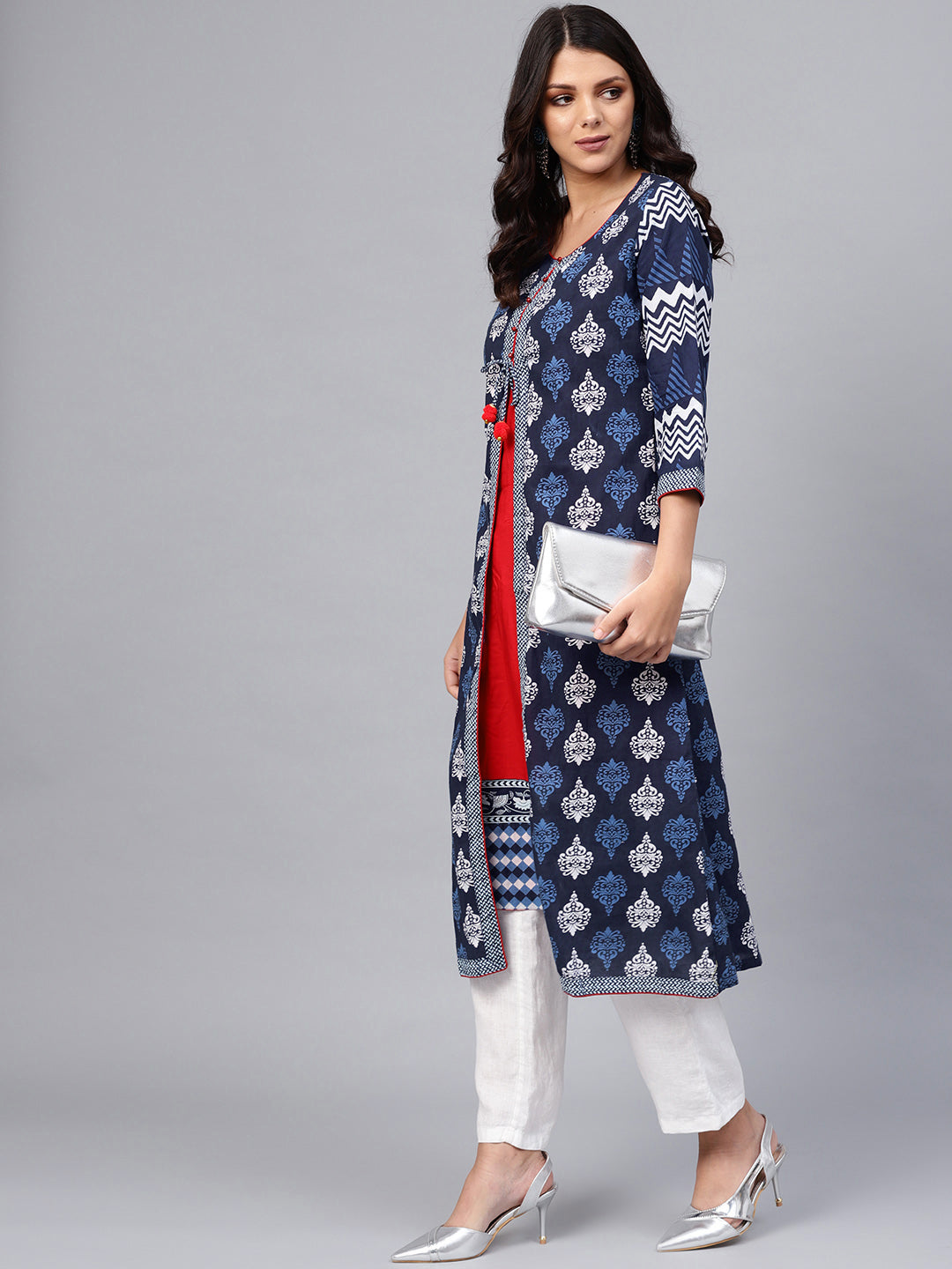 Women'S Blue Cotton & Rayon A-Line Kurti | LASVINI - Redefining Indian Fashion with Elegance