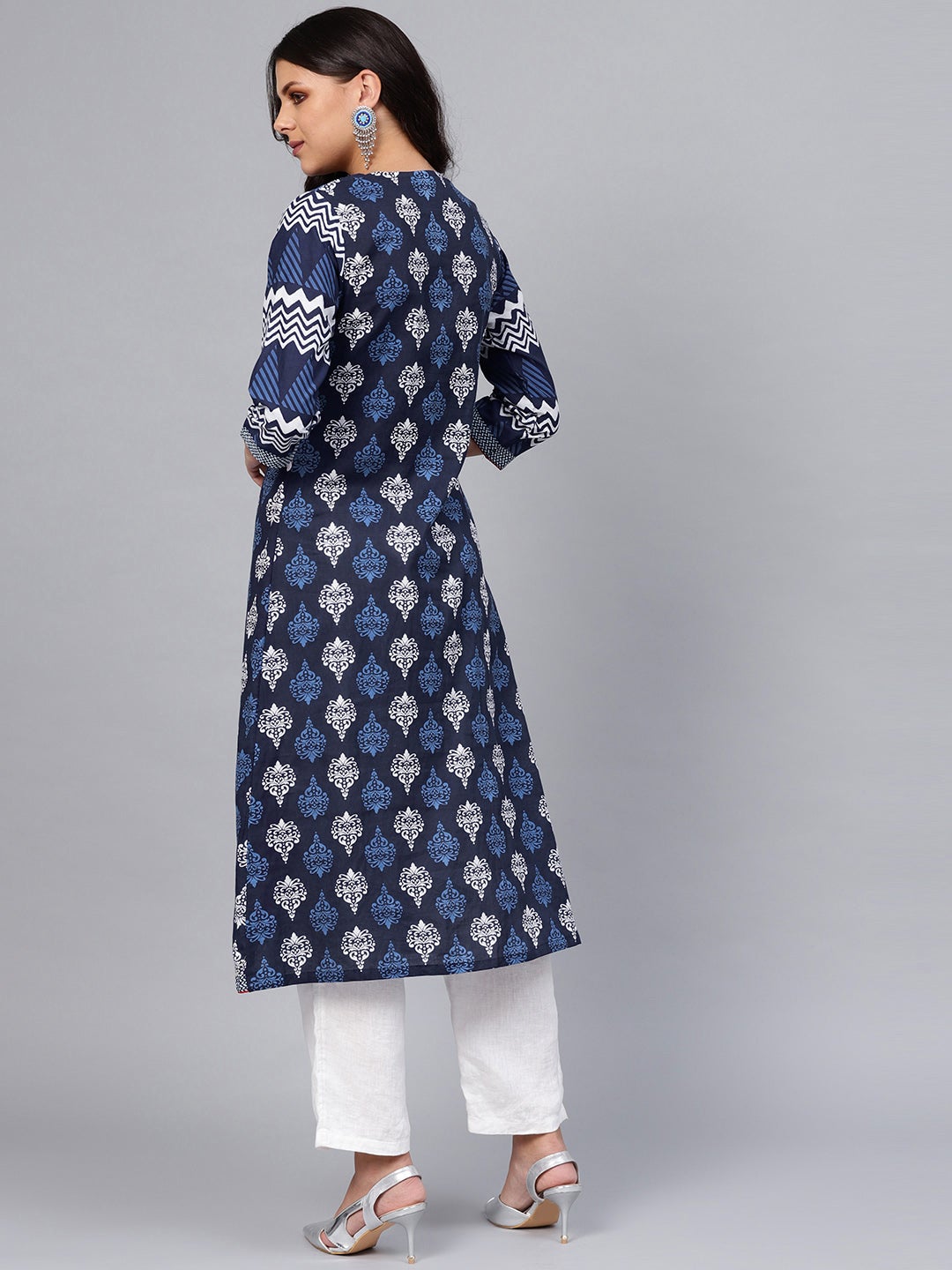 Women'S Blue Cotton & Rayon A-Line Kurti | LASVINI - Redefining Indian Fashion with Elegance