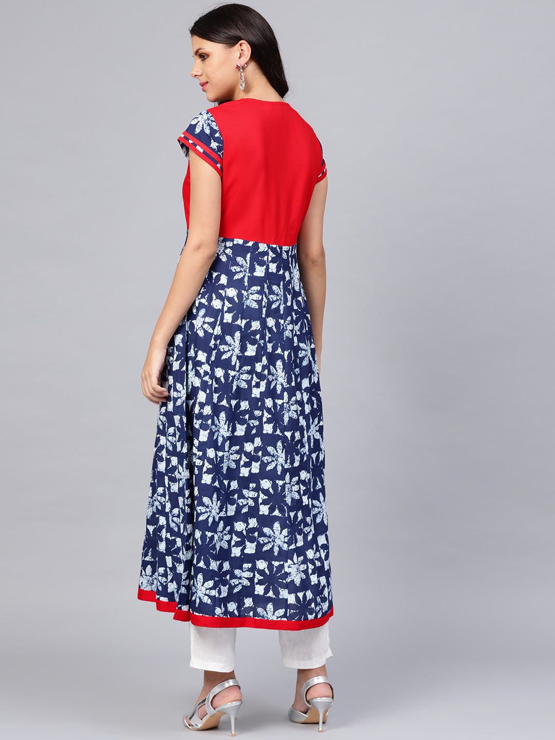 Women'S Indigo Blue Printed Cotton Anarkali | LASVINI - Redefining Indian Fashion with Elegance