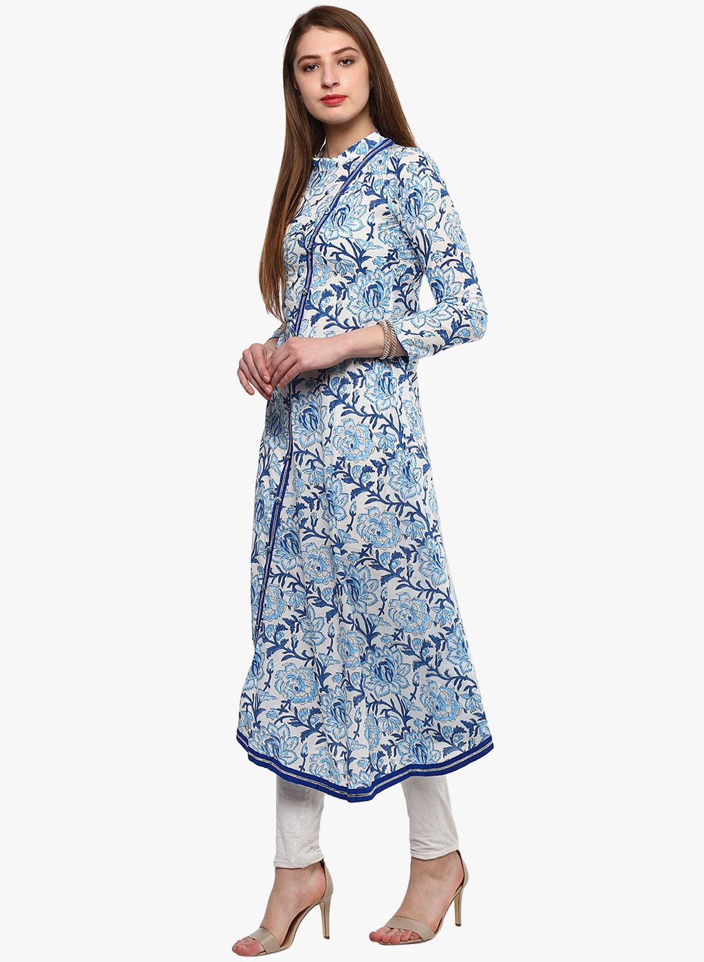 Women'S Hand Block Blue And White Printed Angrakha Anarkali | LASVINI - Redefining Indian Fashion with Elegance