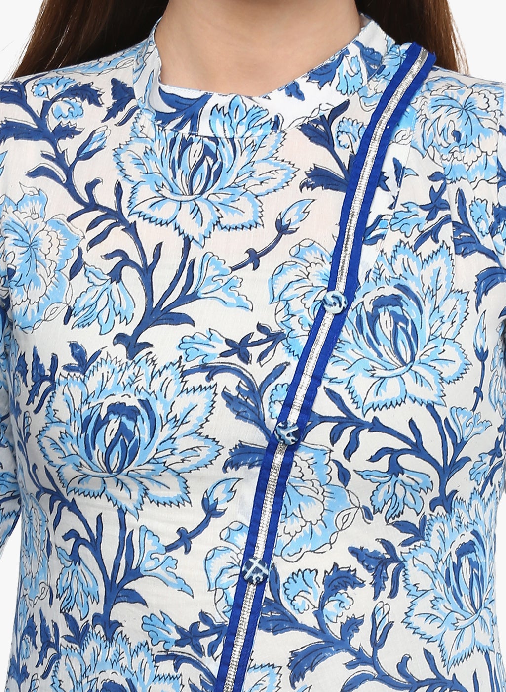 Women'S Hand Block Blue And White Printed Angrakha Anarkali | LASVINI - Redefining Indian Fashion with Elegance